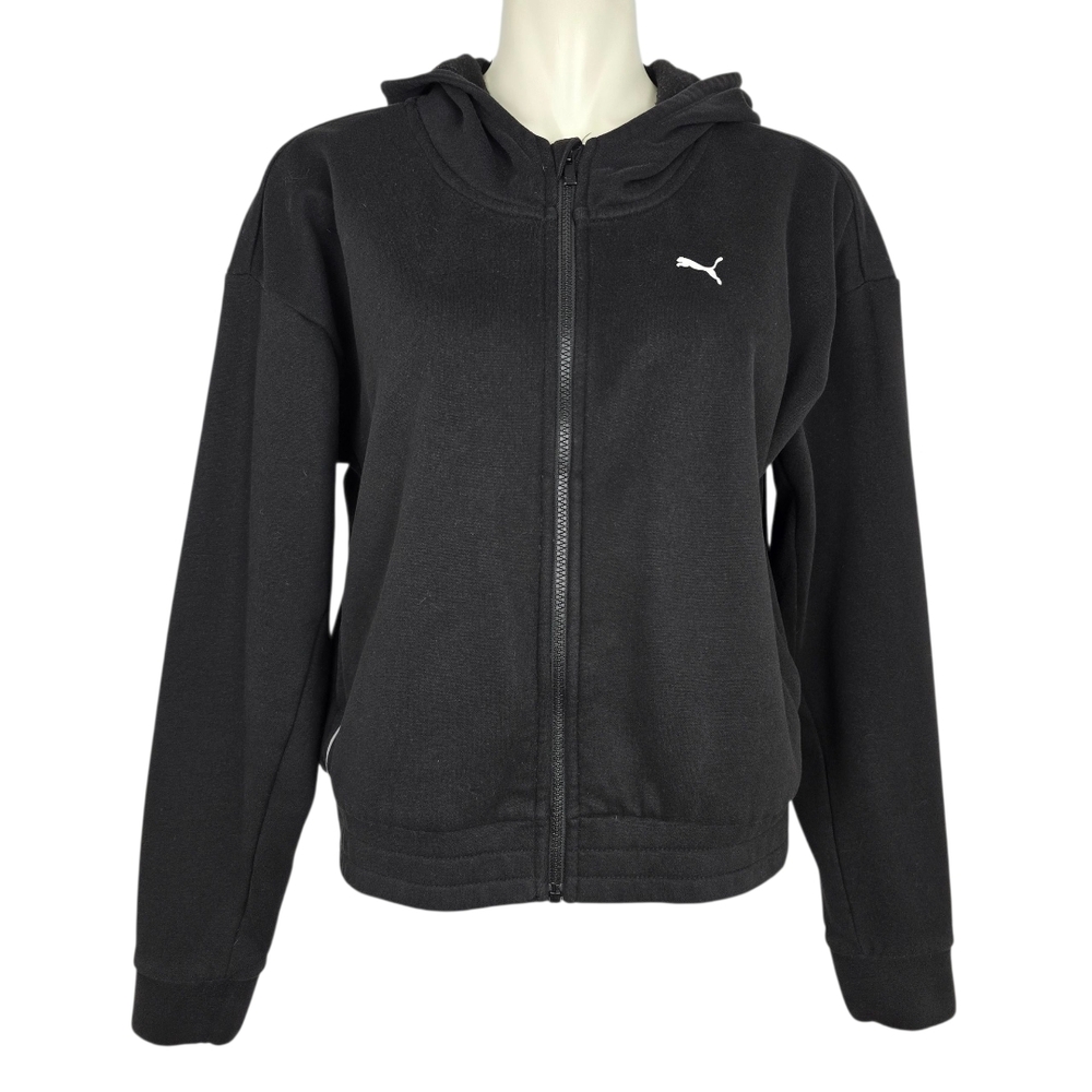 PUMA Training Women's Black Zip Up Hoodie Elasticized Hem Fleece Lining Size L